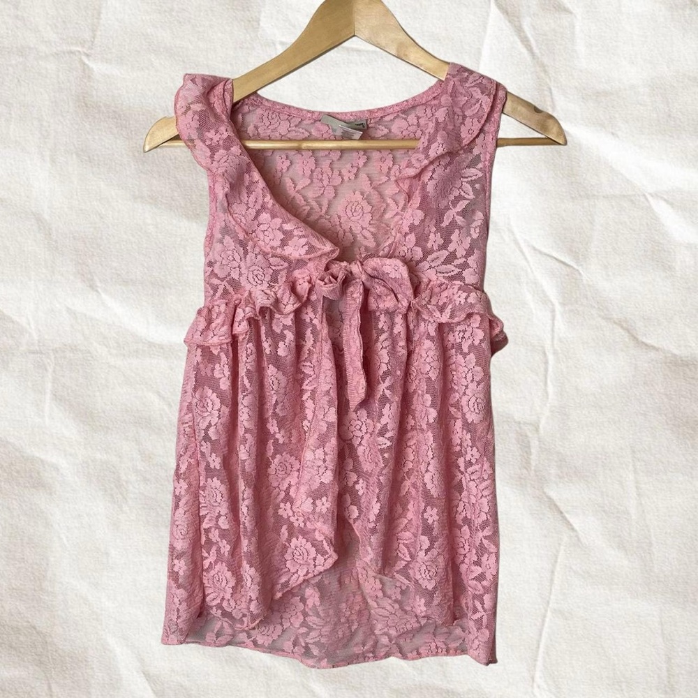 Pink Lace Front Tie Top